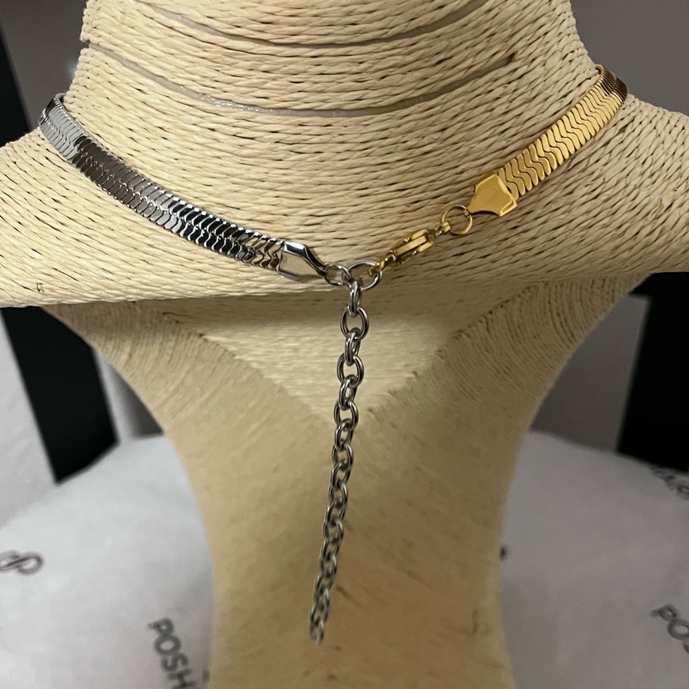 Adornia NWT AUTHENTIC 14K Gold-Plated & White Rhodium Herringbone Necklace. - Picture 12 of 15